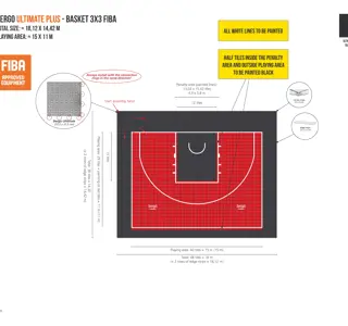Bergo Flooring Design Drawing FIBA 3X3 18,12X14,42 All Lines To Be Painted Ultimate Plus Silk Black Plain Red