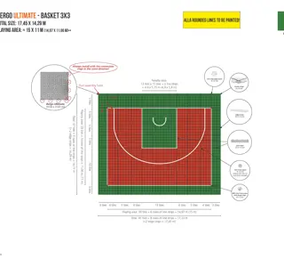 Bergo Flooring Design Drawing 3X3 17,45X14,29M With Linestrips Ultimate Green Plain Red