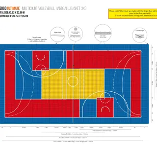 Bergo Flooring Multisportcourt Volleyball, Handball, Basketball 3X3 Total 43,62 X 22,66 M